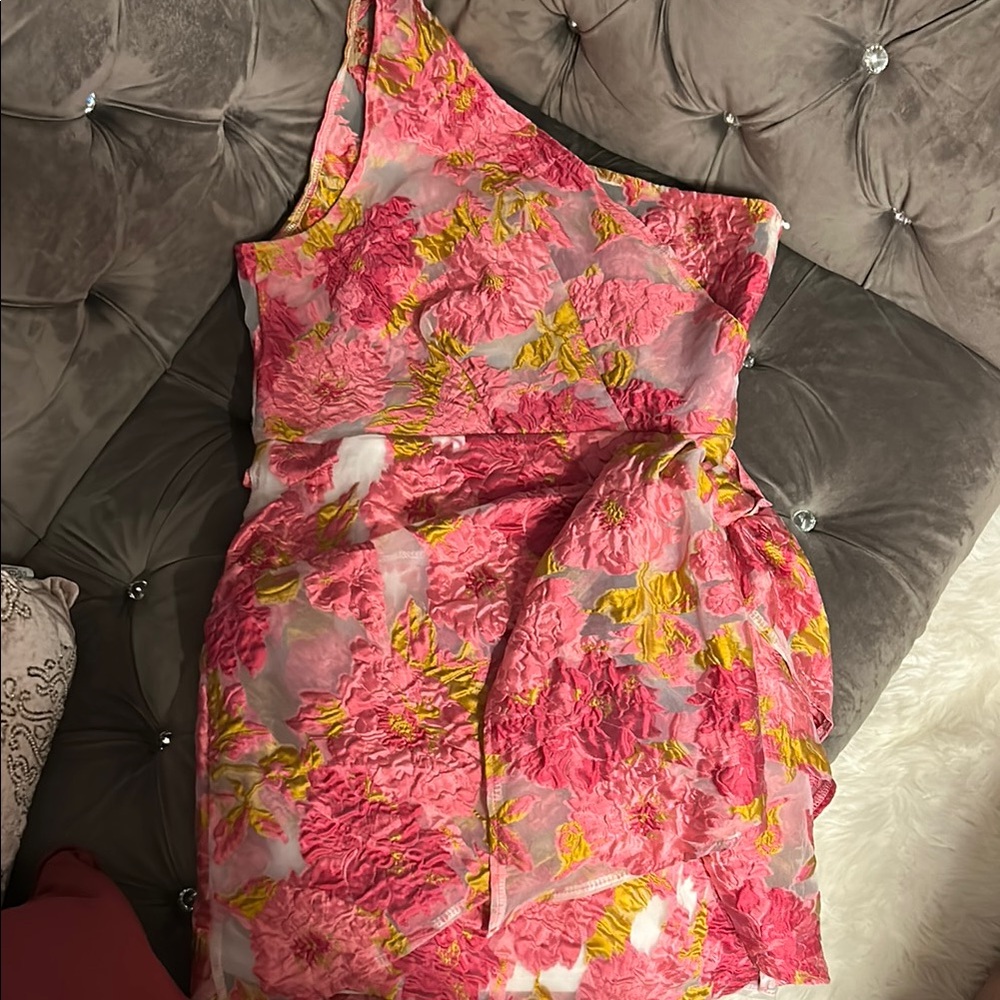 Reverse Floral One-Shoulder Mini Dress